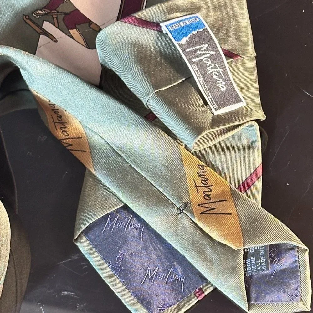Claude Montana Silk Tie Retro Mid Century Modern Yacht Green Sailing Captain